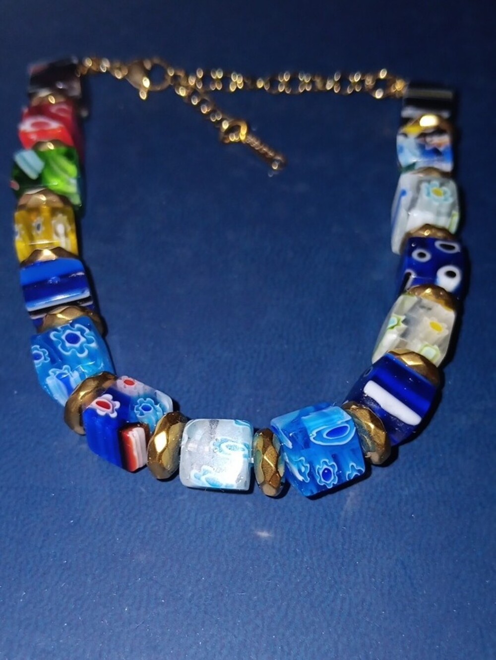 Multicolor Glass Cube Bead Bracelet Gold Accents New! - Picture 7 of 8